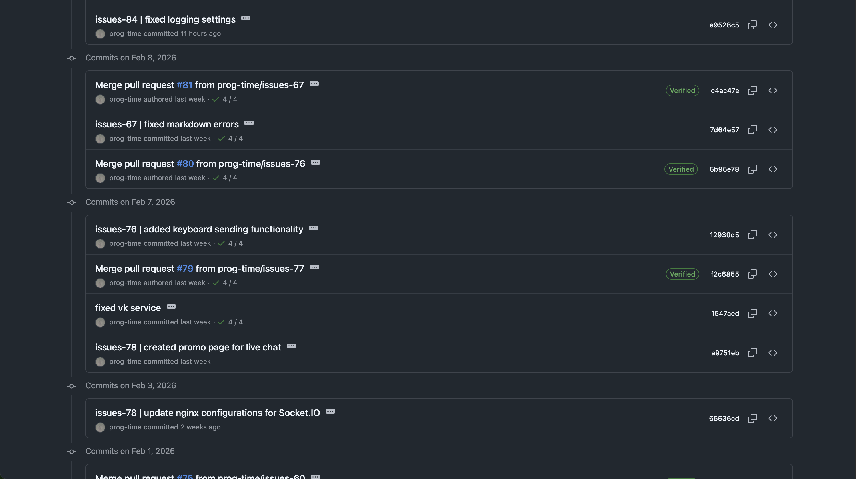Пример структуры коммитов